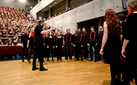 Sorgte für die musikalische Begleitung zur Begrüßung: der Chor Pinduc, der sich aus Studierenden zusammensetzt. Foto: Universität Bielefeld