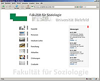Fakultät für Soziologie, Screenshot der Homepage