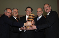 Hans-Georg Vogt, Eberhard David, Professor Quentin Skinner, Rektor Professor Dieter Timmermann und Professor Axel Honneth 