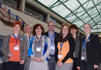 Beate Körner (DAAD), Prof. Dr. Anne Dreier (Rektorin FHM - Fachhochschule des Mittelstands (FHM) Bielefeld), Michaela Klinge (DAAD),  Prof. Dr. Andreas Beaugrand(Vizepräsident für Studium und Lehre FH Bielefeld), Stefanie Fleischer (DAAD), Prof. Dr. Martina Kessel (Prorektorin für Internationales und Kommunikation, Universität Bielefeld) und Kerstin Tanović (DAAD) zum Auftakt der Erasmuskonferenz.