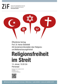 Plakat zum Vortrag von Professor Dr. Heiner Bielefeldt an der Universität Bielefeld.
