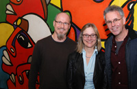 Juniorprof. Dr. Olaf Kaltmeier, Prof. Dr. Angelika Epple, and Prof. Dr. Wilfried Raussert (from left to right) are the members of the management board of the new Center for Regional Research on the ‘Americas’. They are standing before the Chile-Wand, a protest mural painted by students at Bielefeld University in 1976 to express solidarity with the people of Chile.