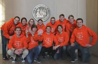 The iGEM team from Bielefeld University after becoming First Runner Up in the iGEM competition at the Massachusetts Institute of Technology in Boston: Thorben Meyer, Nadiya Romanova, Anna Korszańska, Manuel Schüler, Nils Christian Lübke, Matthias Ruwe, and Tom Tubbesing (back row from the left); Lukas Rositzka, Tore Bleckwehl, Sebastian Grenz, Fabian Thomas, and Timo Wolf (front row from the left). Photo: iGEM-Team Bielefeld