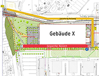 Der Radweg zwischen Universitätshauptgebäude und Gebäude X ist derzeit gesperrt. Eine Umleitung ist eingerichtet.