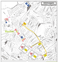 Bild: beginnen an der Bauarbeiten Kreuzung Voltmannstraße/Schloßhofstraße. 