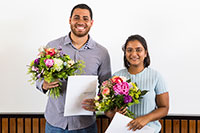 Bild: Alex Juan Do Couto aus Brasilien und Shreya Dimri aus Indien werden von der Universitätsgesellschaft Bielefeld unterstützt. Foto: Universität Bielefeld/S.Sättele