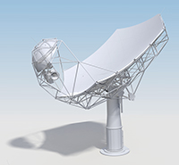 Bild: Das Modell des fertigen SKA-MPG Teleskops. Foto: MPIfR/A. Basu et al.