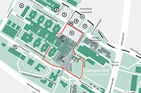Bild: Zwei alternative Wege führen in das Universitätshauptgebäude.