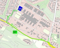 Bild: Der grün eingezeichnete Weg markiert die Umleitung zum Parkplatz des CeBiTec während der Straßensperrung der Konsequenz
