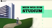 Ausschnitt aus dem Video „Mein Weg zum Studium“, dass das Bewerbungsverfahren an der Universität Bielefeld Schritt für Schritt erklärt.