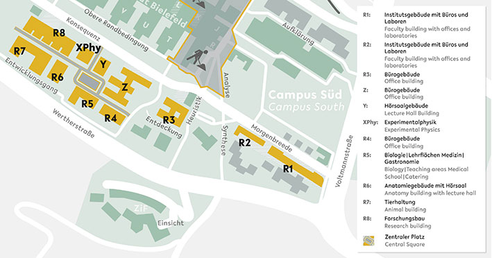 Übersichtsplan Campus Süd, Plan: Universität Bielefeld