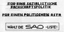 Bild: Buz 215/2003: 1. AStA der Universität Bielefeld. Wahlaufruf der Sozialistischen Aufbauorganisation zu den Fachschaftsleiterkonferenz-Wahlen im Februar 1972.