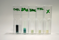 Bild: Students at Bielefeld University have developed synthetic enzymes and applied them to tiny glass beads. They now filter the test solution like a gravel bed – the darker they become