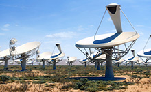 Bild: Die Empfangsantennen des SKA-Teleskops sollen in der ersten Ausbauphase ab 2023 über eine Lichtsammelfläche von etwa 15 Fußballfeldern verfügen. Ihre Messungen sollen verstehen helfen