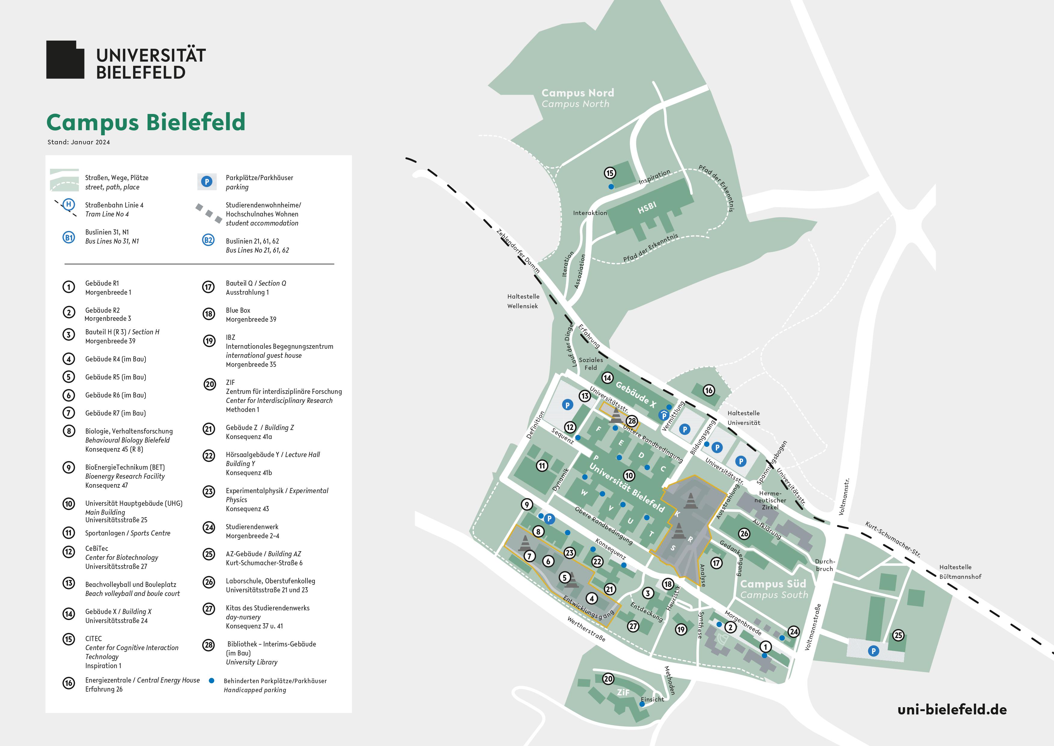Campusplan der Universitaet Bielefeld