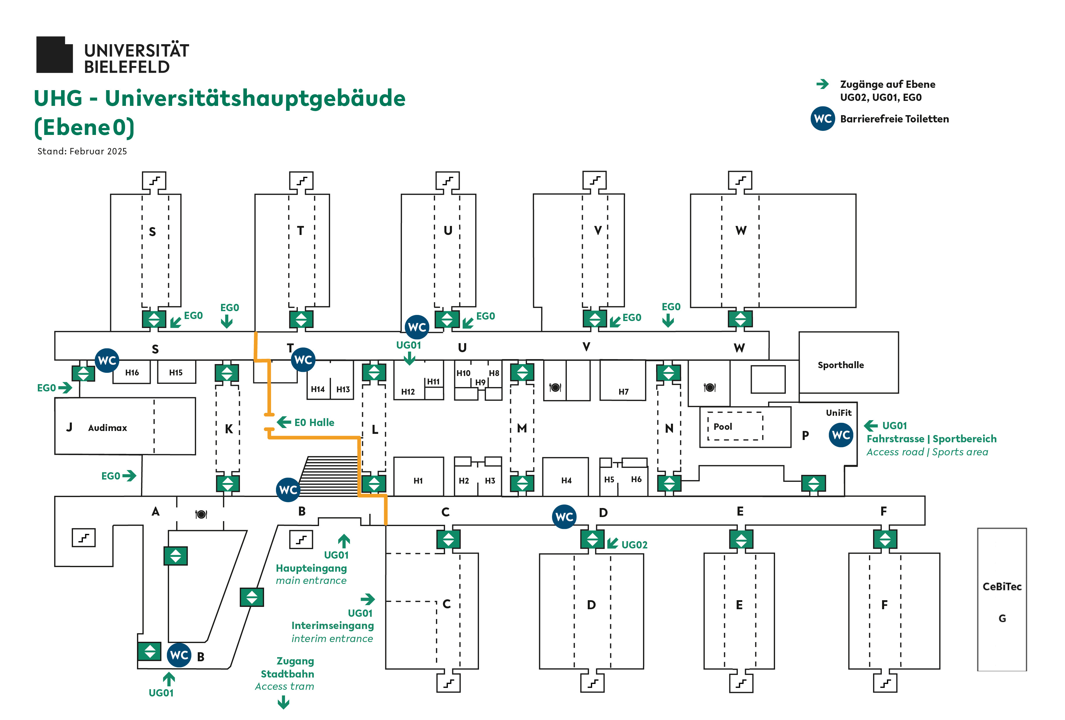 Hallenplan der Universität Bielefeld